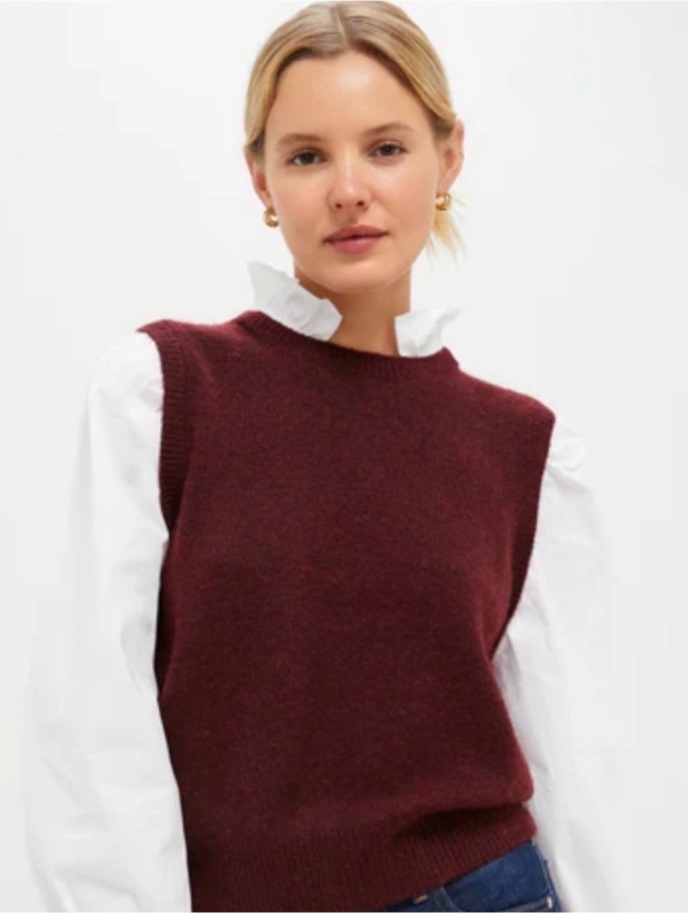 NWT Tuckernuck (S) Ella Sweater Blouse Vest White Burgundy